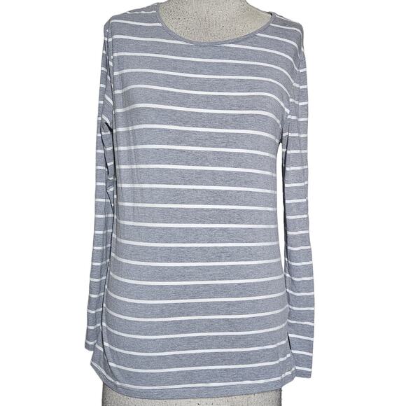 Grey and White Striped Long Sleeve Top Size 10/Small - Picture 1 of 4